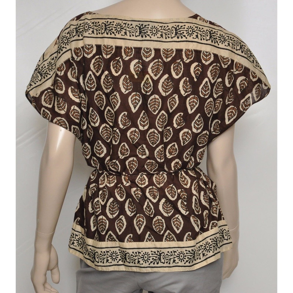 Lauren Ralph Lauren Jeans Co. Cap Sleeve Leaf Print Top Brown XS/S/M Nwt $89 - Picture 4 of 4